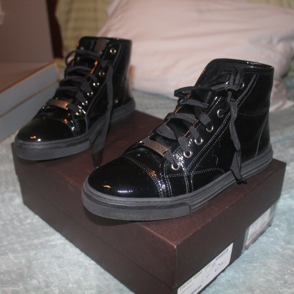 Gucci Black Patent Leather Womens Sneakers